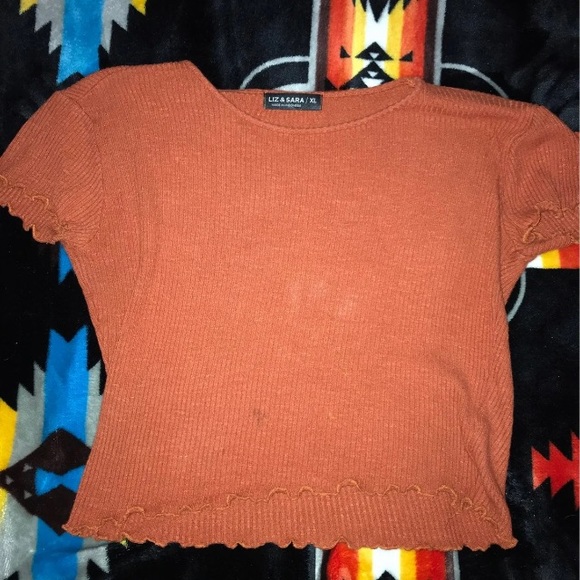 XL orange red short sleeve crop top - Picture 4 of 4
